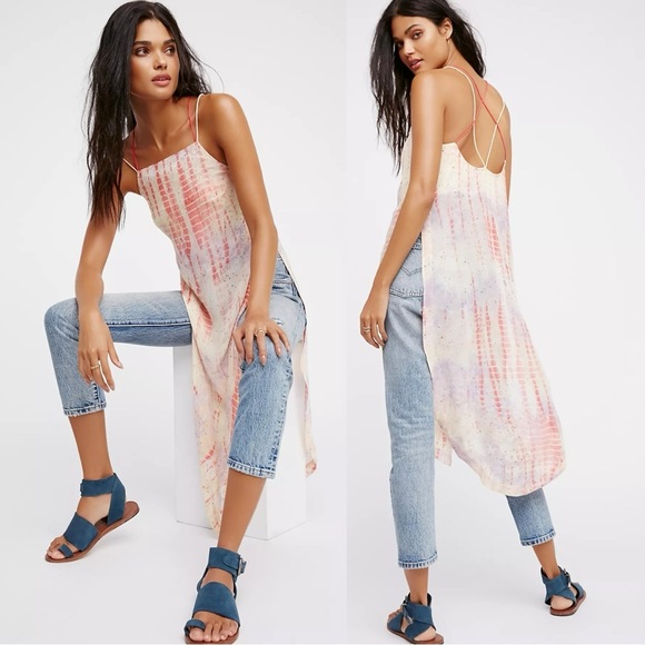Free People Bohemian Beach Maxi Top Tie Dye Festival Fairy Spring Summer Small - Picture 2 of 15